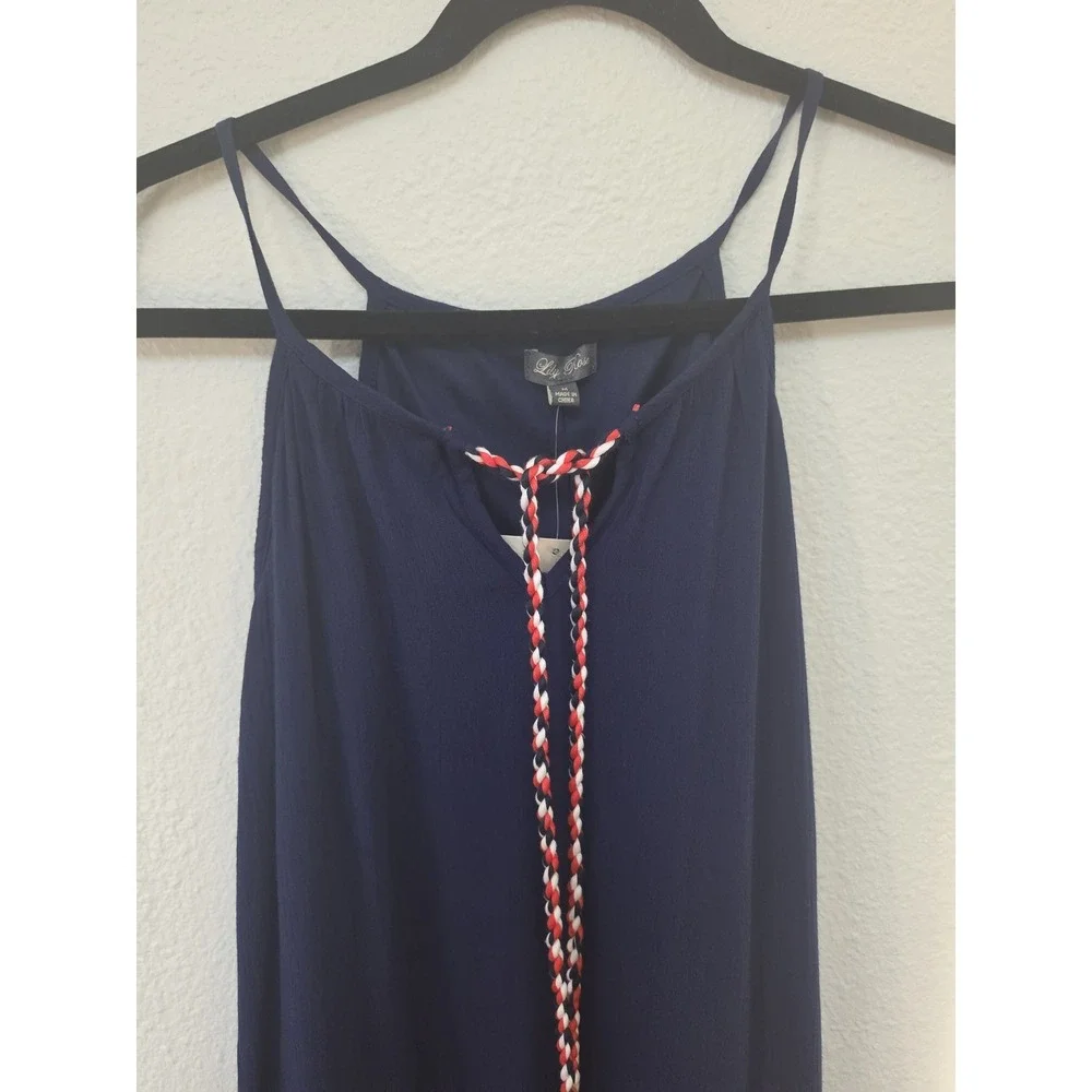 Lily Rose Mini Dress M Navy Sleeveless V-Neck Solid Boho Sundress NWT